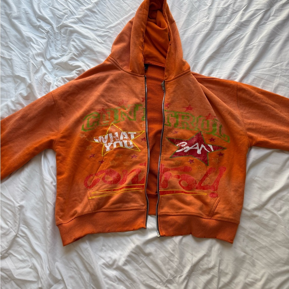 Orange Graphic Zip-Up Hoodie